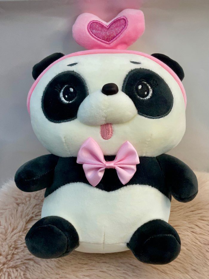 Panda con diadema y lazo rosa