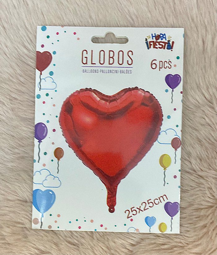 Globo metálico en forma de corazón rojo - Paquete de 6 unidades 25x25 cm
