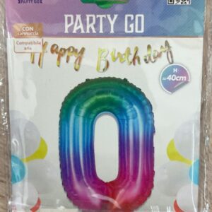 Globo Número 0 de Látex Arcoíris - 40 cm | Party Go Happy Birthday