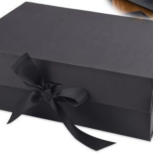 Caja de regalo elegante negra con lazo de satén – Presentación sofisticada
