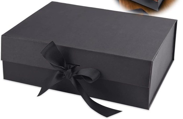 Caja de regalo elegante negra con lazo de satén – Presentación sofisticada