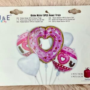 Pack de 5 Globos Mylar Donut – Decoración Ideal para Fiestas