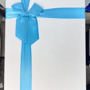 caja de regalo blanca con lazo azul brillante