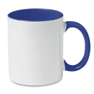 Taza de Cerámica Blanca con Interior Azul