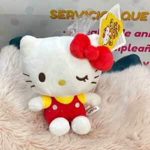 Peluche Hello Kitty Original con Moño Rojo y Vestido de Lunares