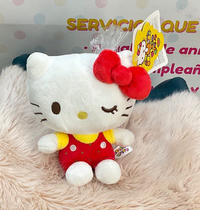 Peluche Hello Kitty Original con Moño Rojo y Vestido de Lunares
