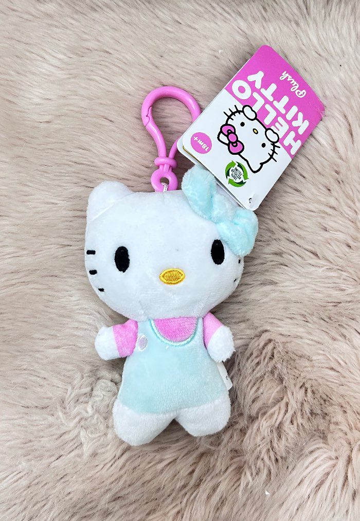 Peluche Hello Kitty con moño azul y vestido rosa – Llaverito adorable