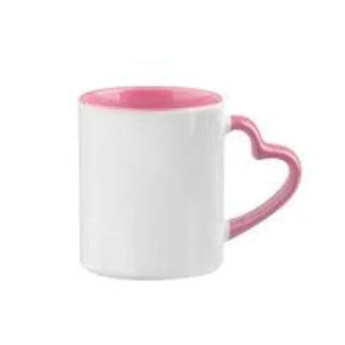Taza blanca y rosa con asa corazon que se personaliza a tu gusto