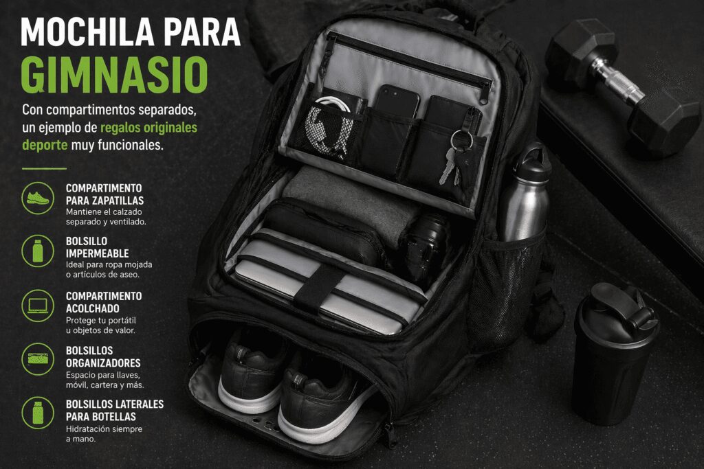 Mochila para gimnasio con compartimentos separados, un ejemplo de regalos originales deporte muy funcionales