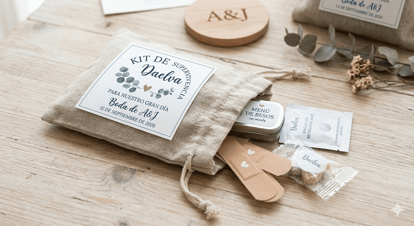 Kit de supervivencia personalizado bodas Daelva Madrid