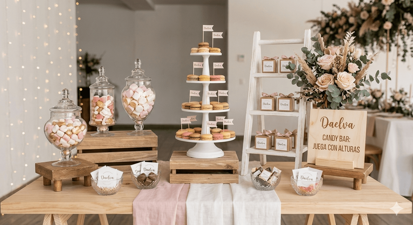 Organización Candy Bar alturas personalización Madrid Daelva