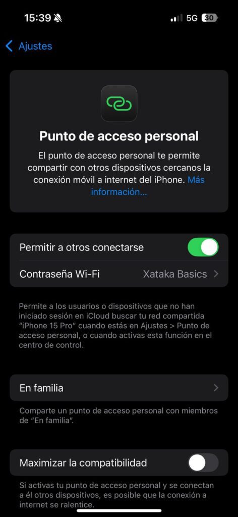 móvil siendo usado como punto de acceso personal como Wifi