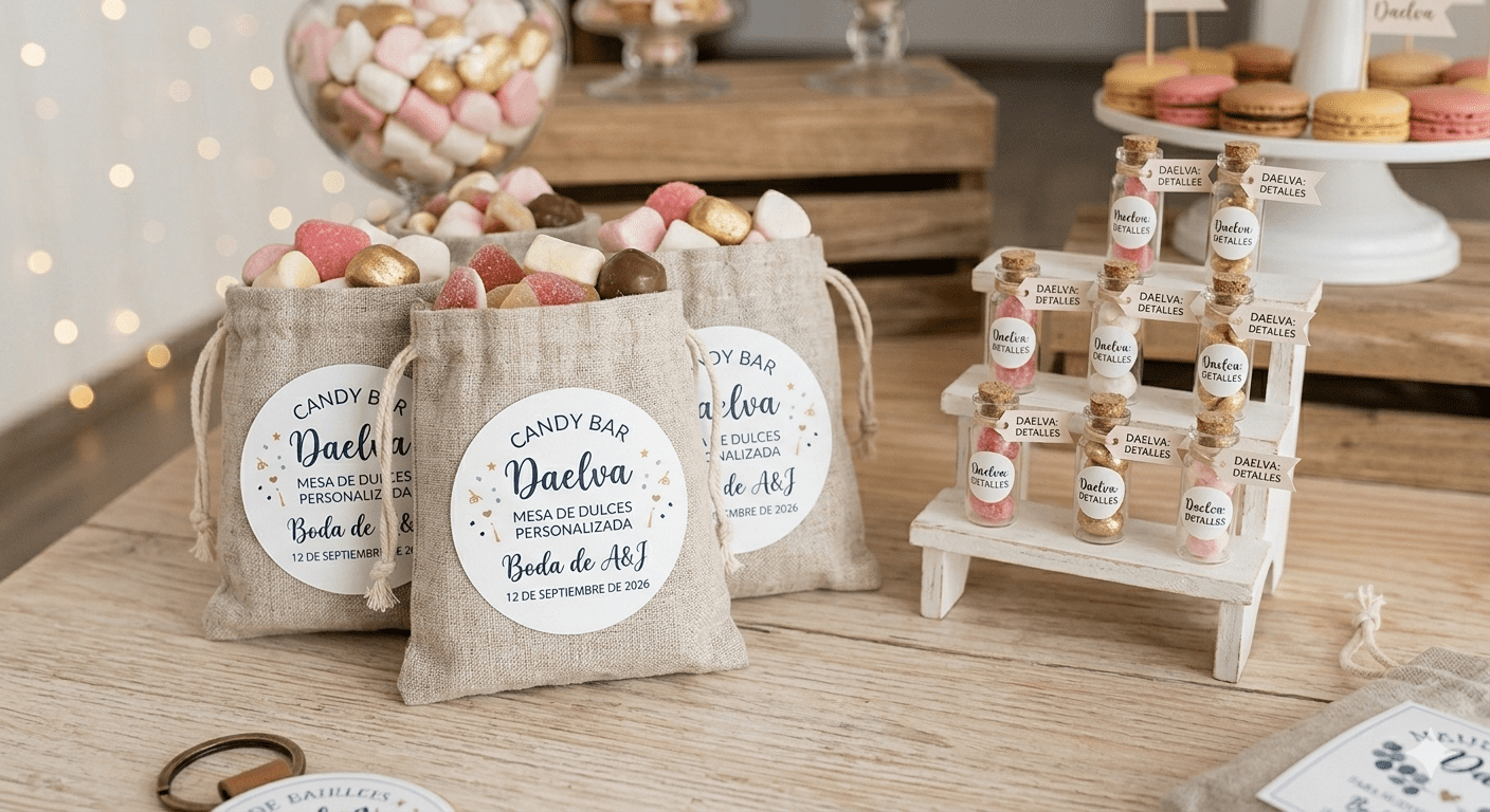 Detalles personalizados para Candy Bar Boda Daelva Madrid