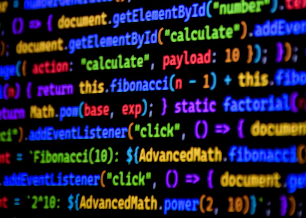 Bright and colorful JavaScript code displayed on a computer screen, showcasing programming.