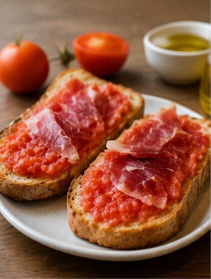 Desayuno con tostadas y jamón