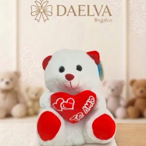 Peluche de oso blanco con corazón, de patas y orejas rojas y un corazón con el mensaje Te amo