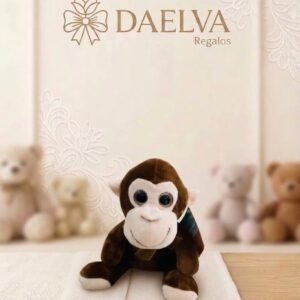 Peluche de mono marrón para regalar, con ojos grandes y brillantes y la cara clara