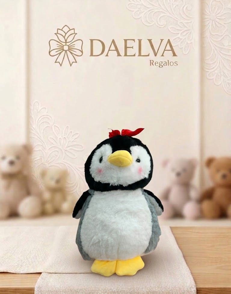 Peluche de pingüino con lazo para regalar, con pico amarillo, mejillas rosas y lazo rojo