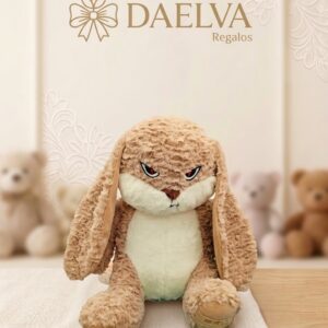 Peluche de conejo enfadado para regalar, marrón claro con orejas largas y ojos rojos