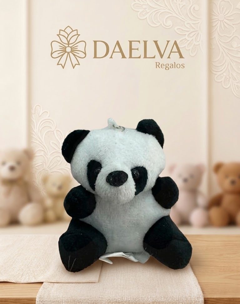 Mini oso panda de peluche blanco y negro