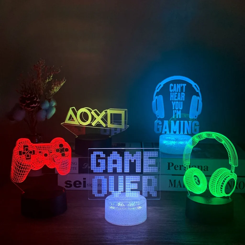 Lámpara gaming LED con diseño personalizado, ideal como regalo para gamers en Madrid