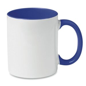 Taza blanca y azul que se personalizar a tu gusto