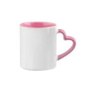 Taza blanca y rosa con asa corazon que se personaliza a tu gusto