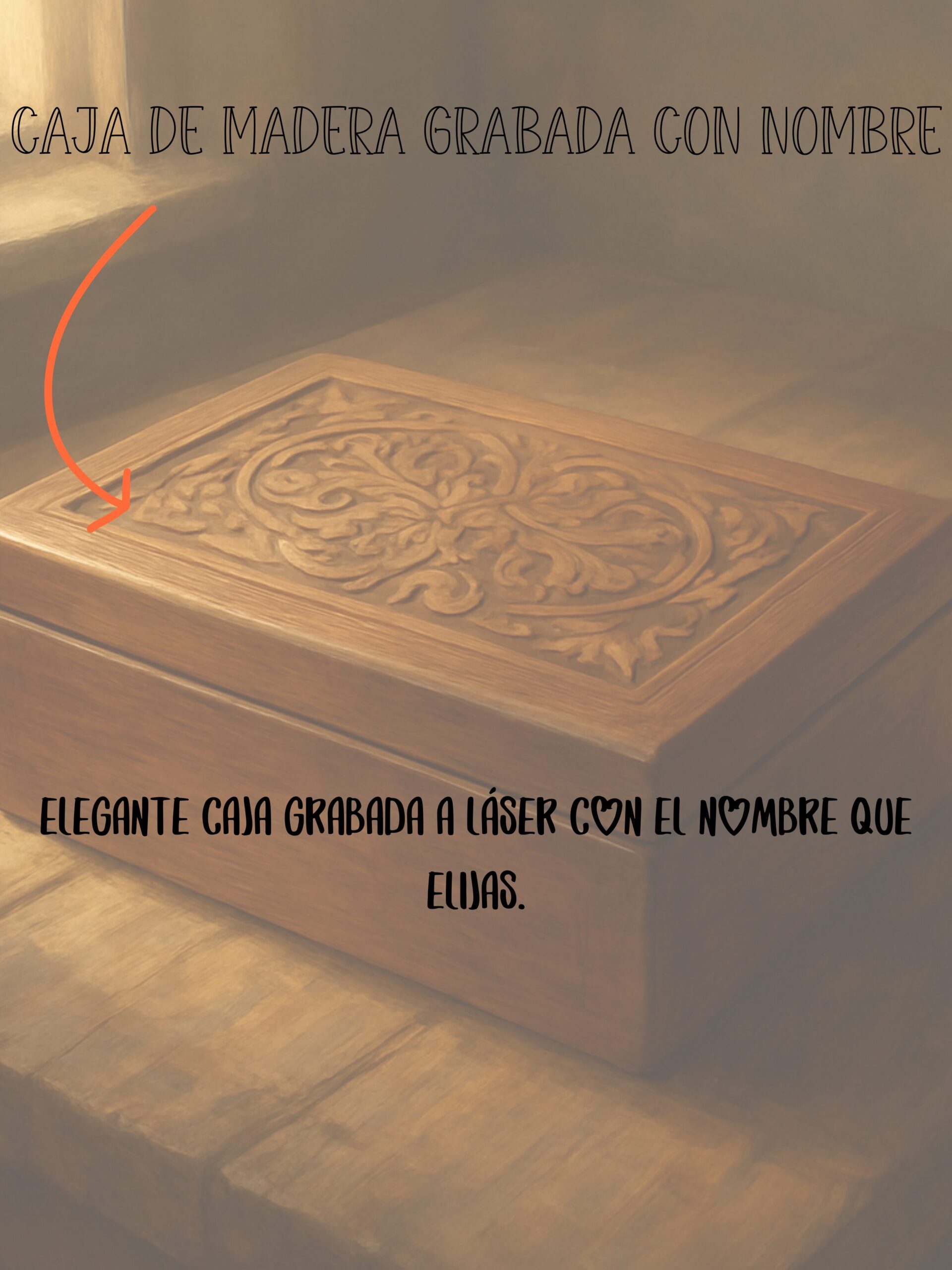 Caja de madera grabada con nombre