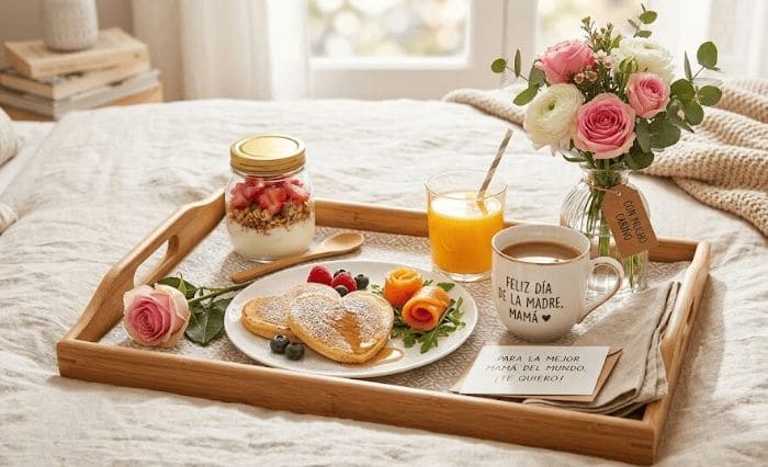 Desayuno sorpresa preparado en casa para el Día de la Madre