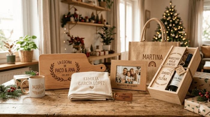 Cesta de regalo con producto personalizado