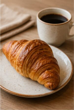 Desayuno con croissant y café