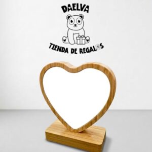 Marco de fotos personalizable para regalar, con forma de corazón y base de madera